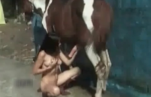 Horse dick stimulates by a sweet amateur hottie