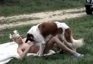 Dirty dog enjoying outdoors sex